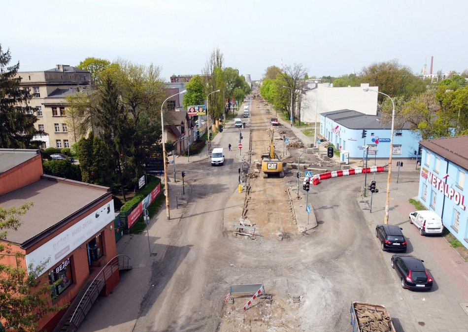 Remont ulicy Przybyszewskiego - zdjęcie z lotu ptaka