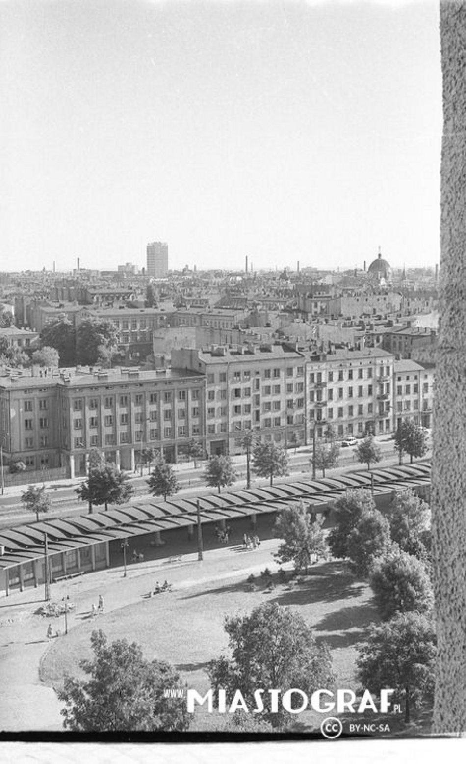 Widok z dachu wieżowca przy ul. Wolborskiej 3