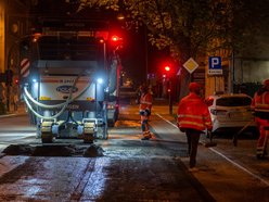 Remont Żeromskiego w nocy