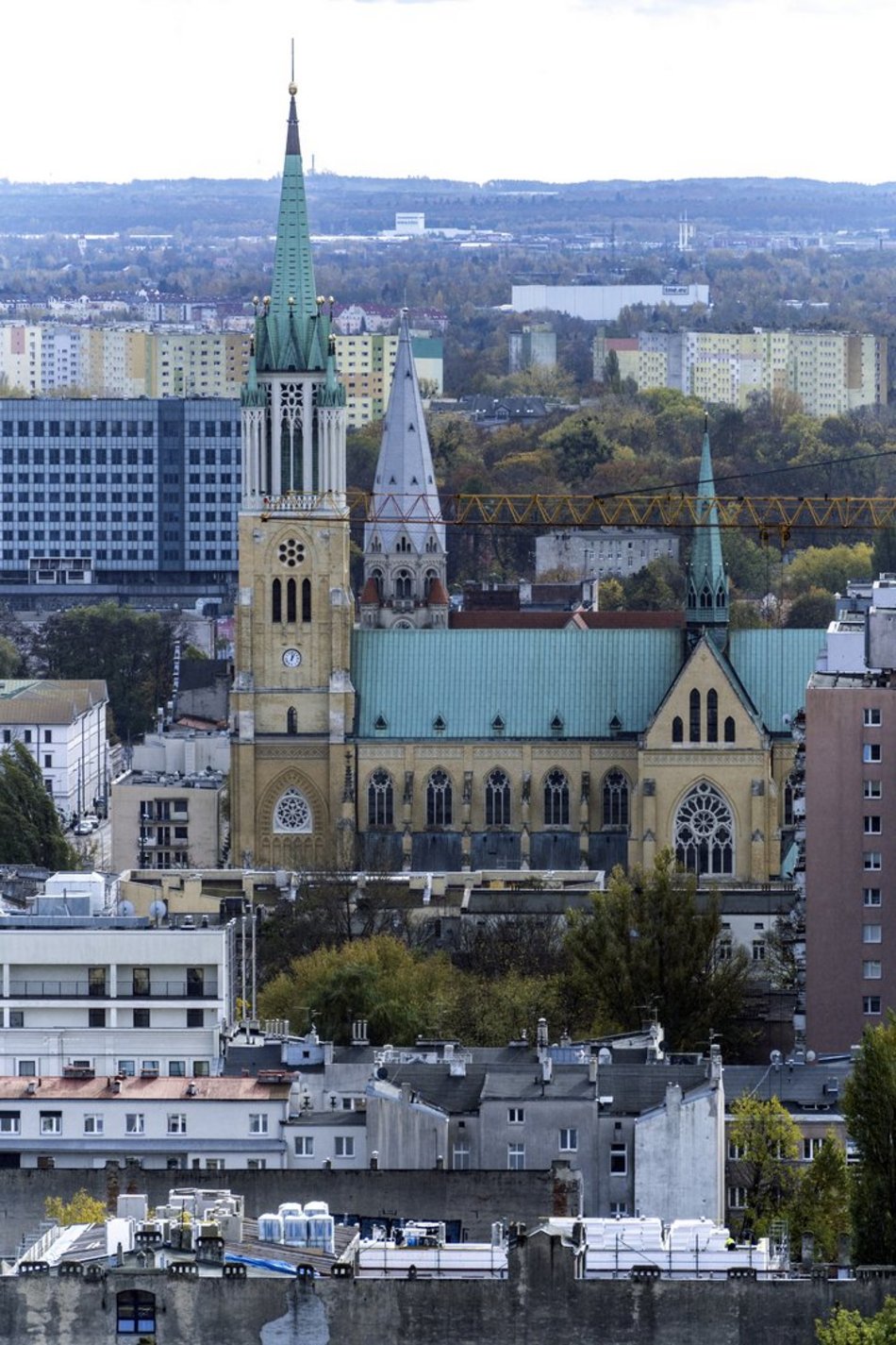 Łódź z lotu ptaka, panorama centrum Łodzi