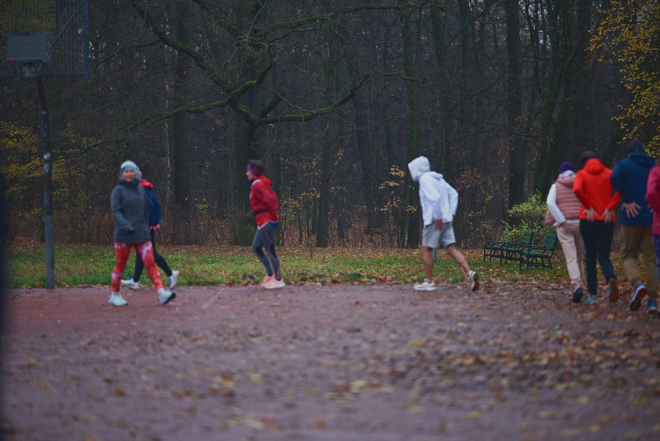 Łódź. Slow jogging w parku Julianowskim. Biegaczom z Łodzi niestraszna jesienna aura
