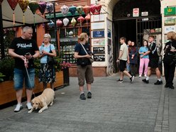 Łódź. Granie na balkonie przy Piotrkowskiej
