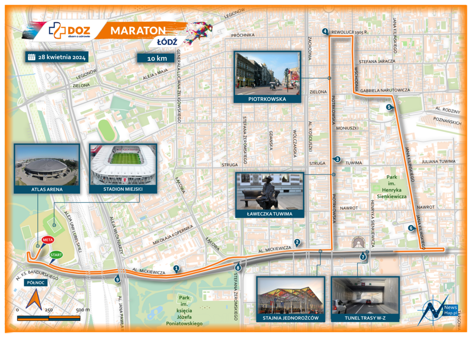 DOZ Maraton Łódź 2024 - trasa biegu na 10 km