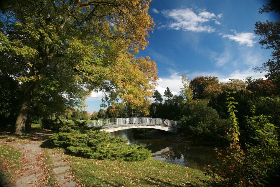 Park Poniatowskiego w jesiennych barwach. Baśniowy krajobraz w centrum miasta