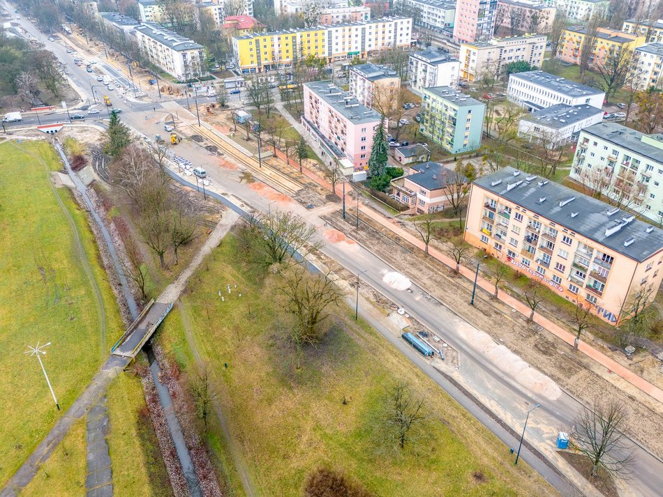 remont ulicy widziany z lotu ptaka