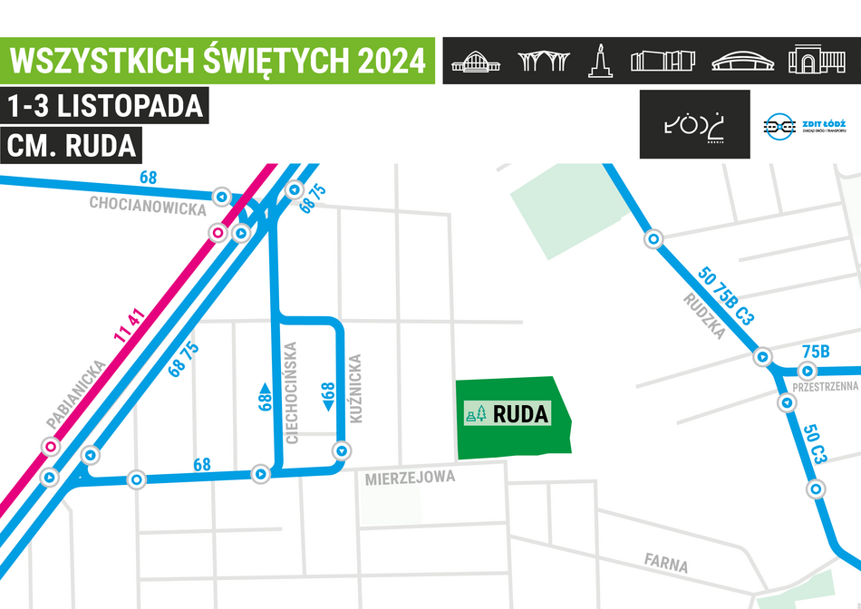 Jak dojechać na cmentarze w Łodzi we Wszystkich świętych 2024