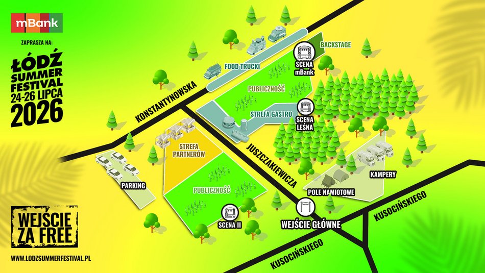 Łódź. Mapa Łódź Summer Festival 2026. Dwie duże sceny i największa edycja w historii!