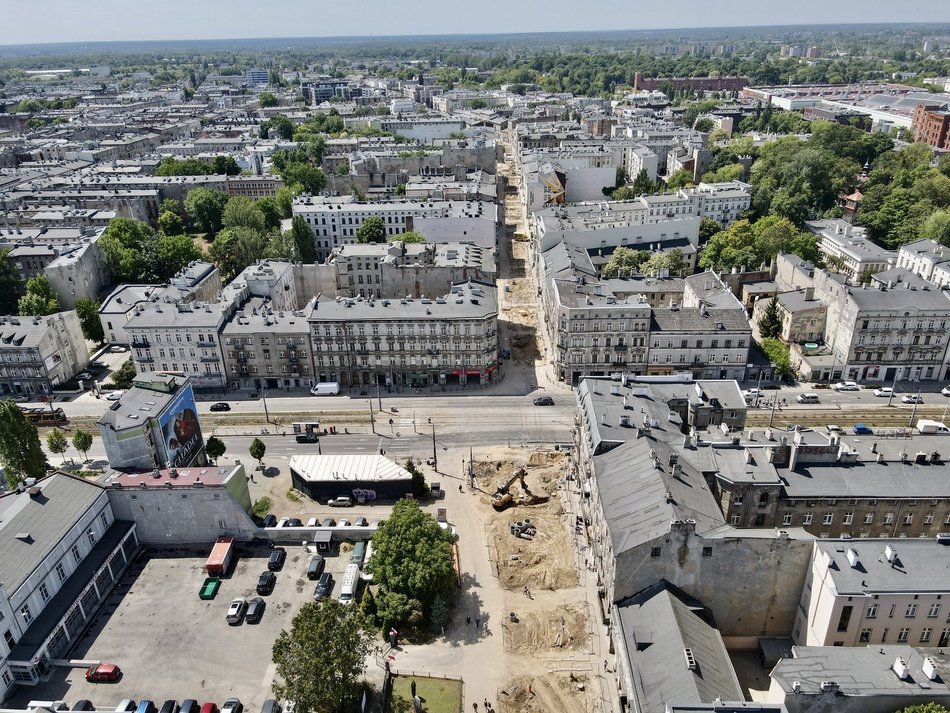 Skrzyżowanie Zachodniej i Legionów z lotu ptaka - plac budowy, roboty drogowe