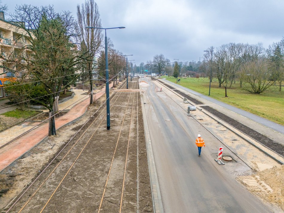 remont ulicy widziany z lotu ptaka