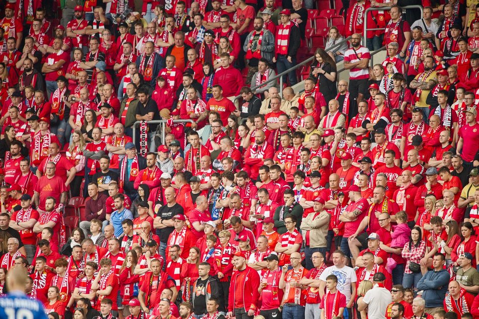Kibice na meczu Widzewa Łódź z Lechem Poznań