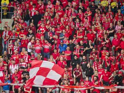 Kibice na meczu Widzewa Łódź z Lechem Poznań