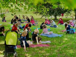 Łódź. Joga na świeżym powietrzu. Chętnych w parku Podolskim w Łodzi nie brakowało