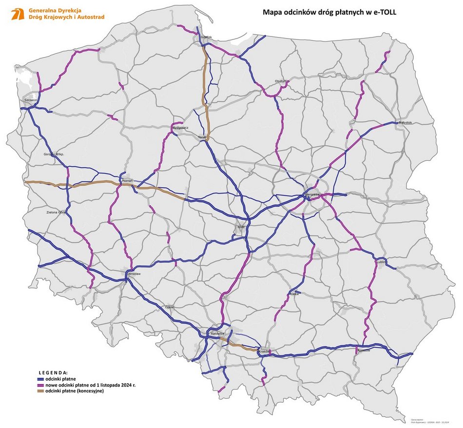 Płatne drogi w Polsce - mapa, mat. GDDKiA