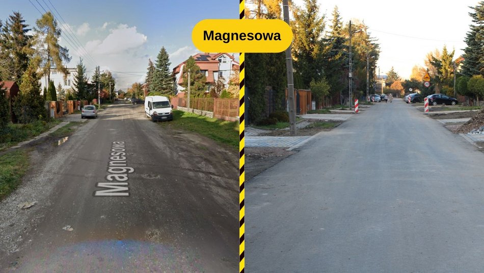 Łódź. Ulica Magnesowa w Łodzi przed i po remoncie