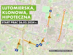 Zmiany w organizacji ruchu z powodu remontu Lutomierskiej, Klonowej i Hipotecznej - mapa
