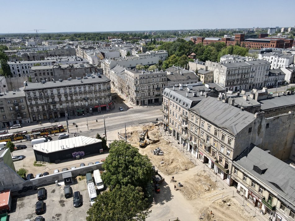 Skrzyżowanie Zachodniej i Legionów z lotu ptaka - plac budowy, roboty drogowe