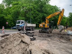 Remont ulicy Krakowskiej - plac budowy, roboty drogowe