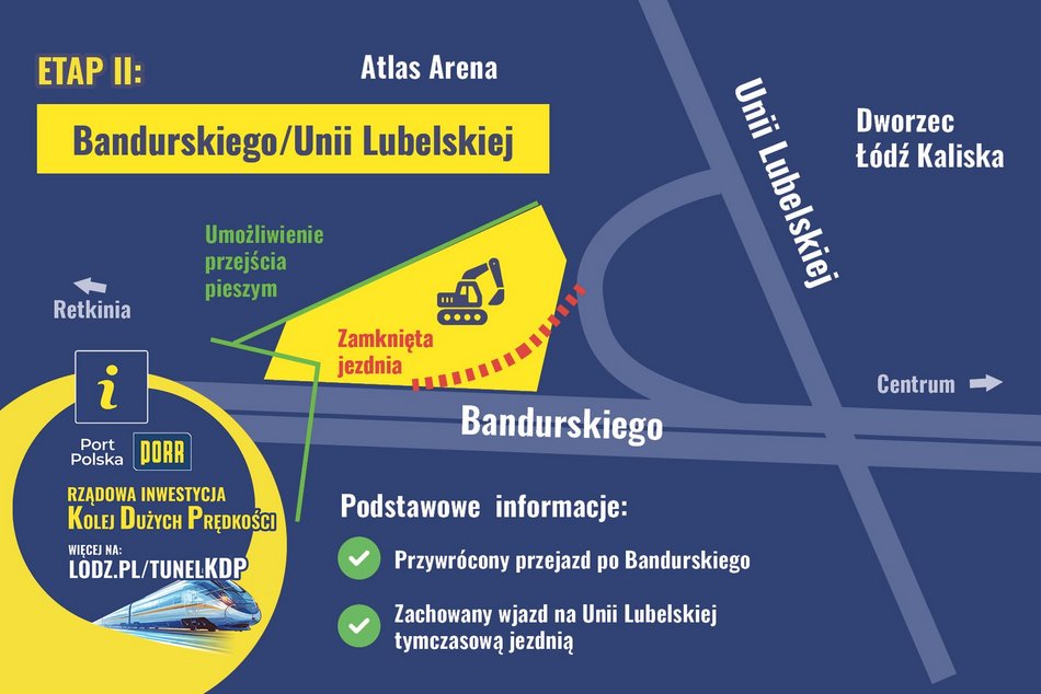 Łódź. II etap prac przy Komorze K5 Bandurskiego - Atlas Arena - mapa