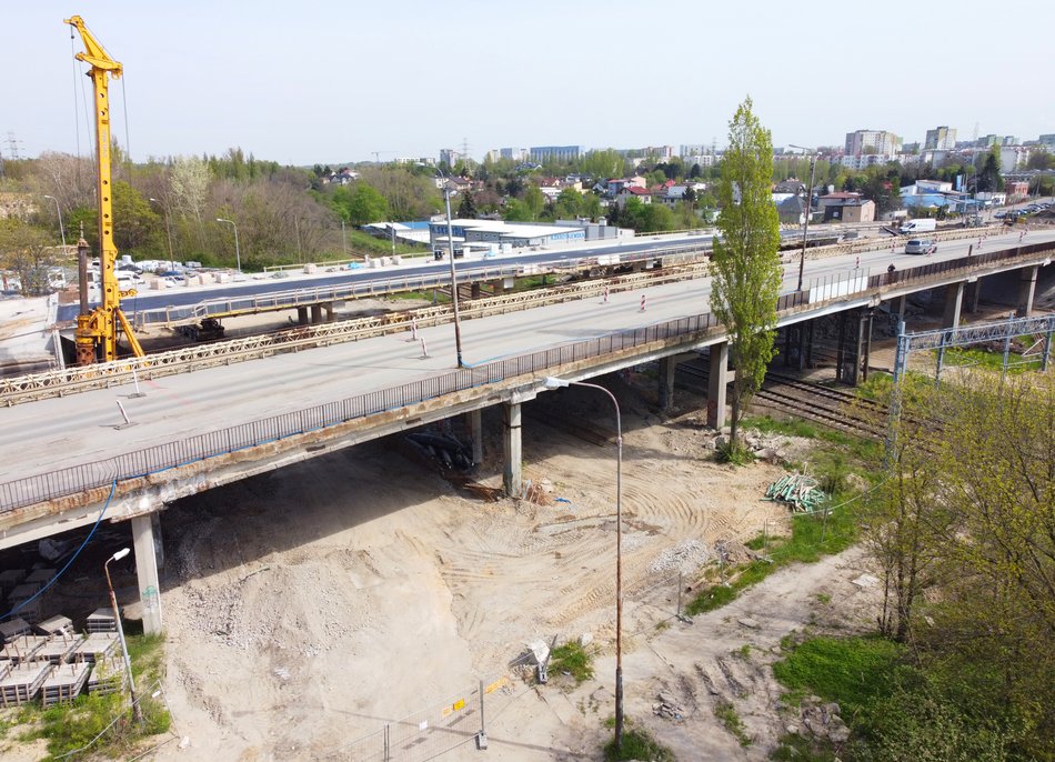 Budowa wiaduktów ul. Przybyszewskiego - zdjęcia z lotu ptaka