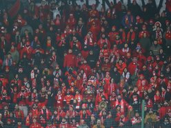 Łódź. Kibice na meczu Widzewa Łódź z Jagiellonią Białystok