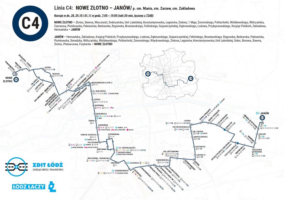 Wszystkich Świętych 2023. Linia specjalna MPK Łódź C4