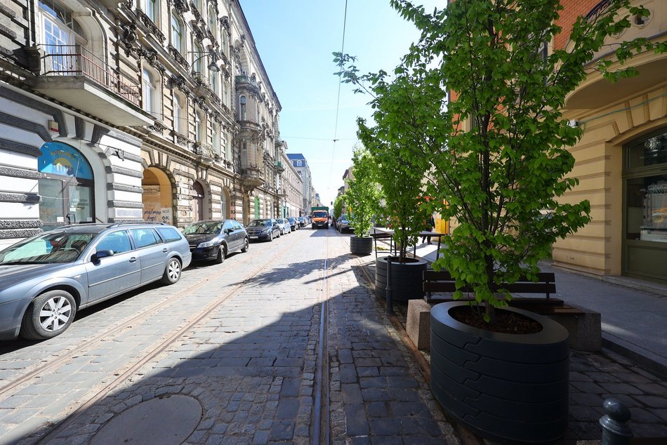 Nowe drzewa przy Zielonej w Łodzi. Zobacz, jak stawiali wielkie donice