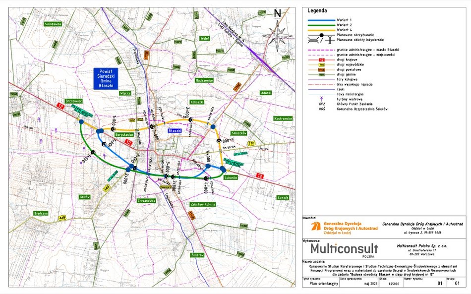 Obwodnica Błaszek - mapa, warianty przebiegu