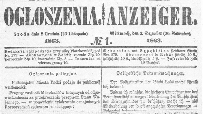 Pierwsza łódzka gazeta - „Łódzkie Ogłoszenia – Łodźer Anzeiger”
