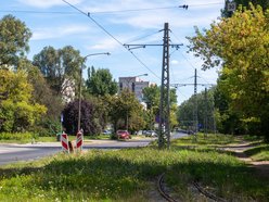 Łódź. Torowisko na ul. Srebrzyńskiej w Łodzi