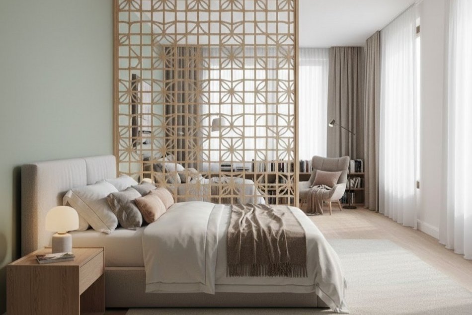 Ścianka ażurowa w sypialni – lekki podział przestrzeni