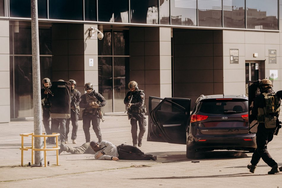 Ćwiczenia służb specjalnych na stadionie im. Władysława Króla w Łodzi