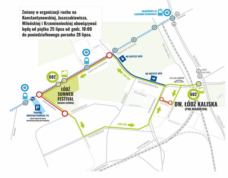 Łódź Summer Festival 2025. Zmiany w ruchu i objazdy w centrum i na Retkini