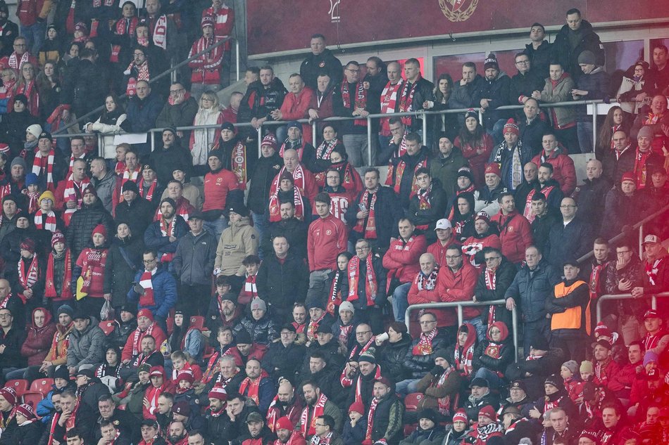 Kibice na meczu Widzewa Łódź z Jagiellonią Białystok