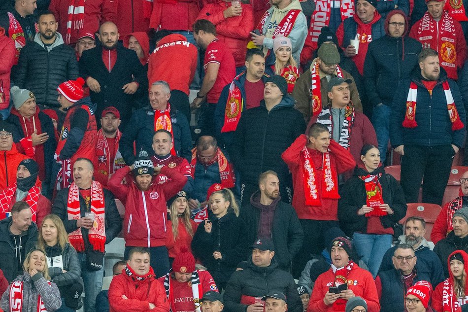 Kibice na meczu Widzewa Łódź z Radomiakiem Radom