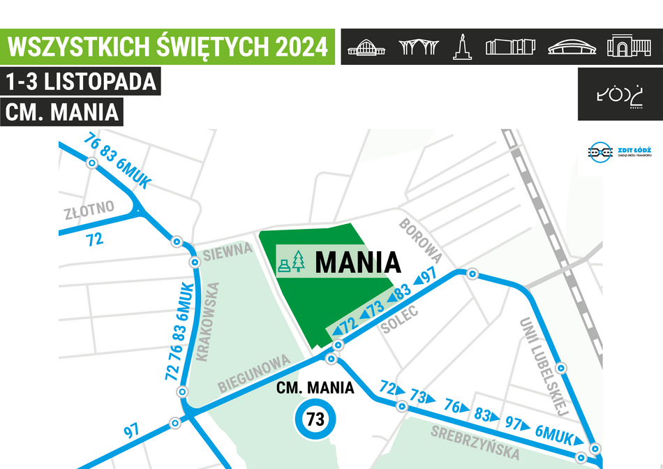 Jak dojechać na cmentarze w Łodzi we Wszystkich świętych 2024