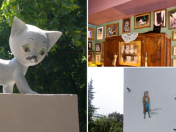 Pomnik Filemona, mural z kotem, kocia kawiarnia