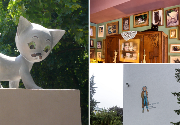 Pomnik Filemona, mural z kotem, kocia kawiarnia