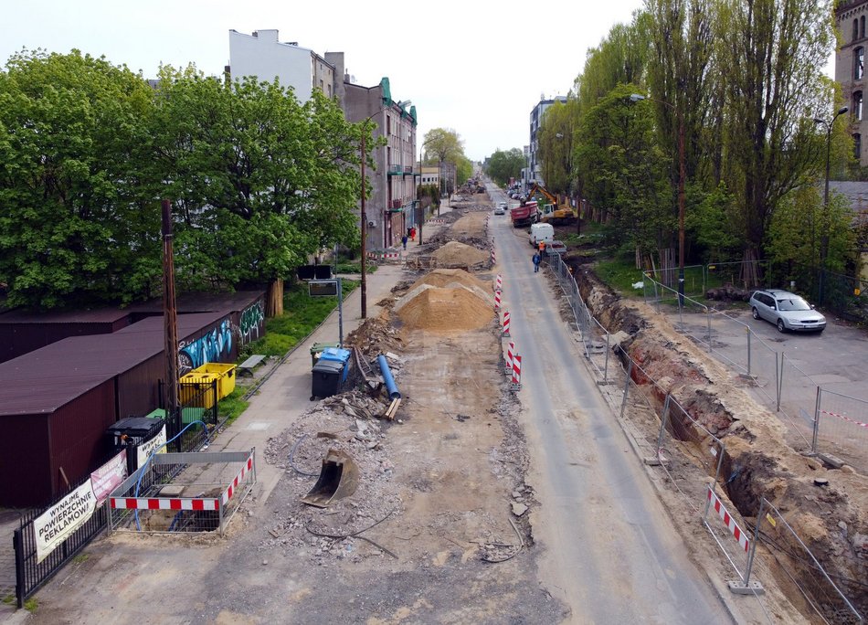 Remont ulicy Przybyszewskiego - zdjęcie z lotu ptaka