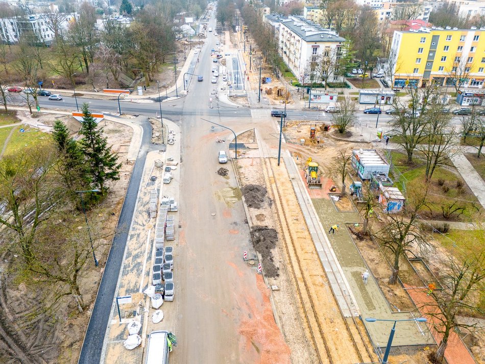 remont ulicy widziany z lotu ptaka