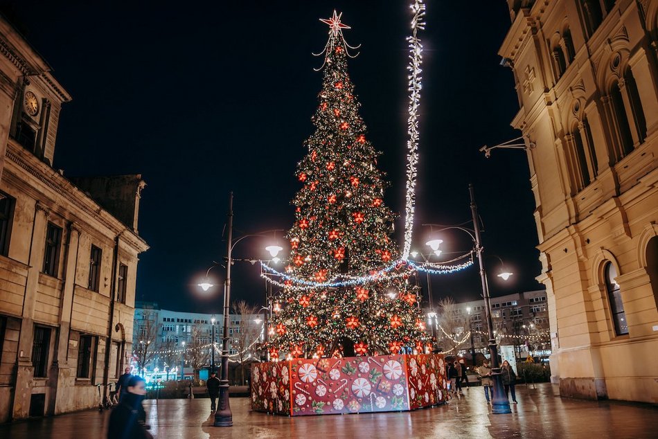 Łódź. Jarmark Bożonarodzeniowy w Łodzi nocą