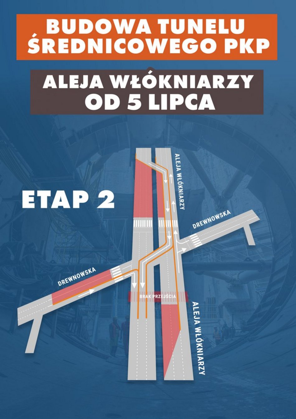 Tunel średnicowy pod Łodzią - 2 etap prac na al. Włókniarzy mapa