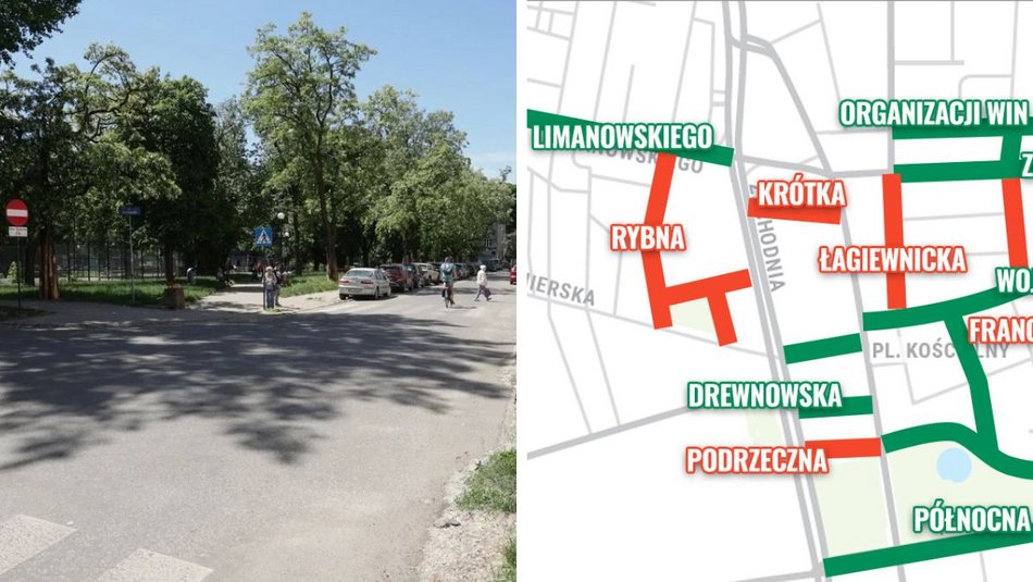 Łódź. Ulice Rybna i Bazarowa