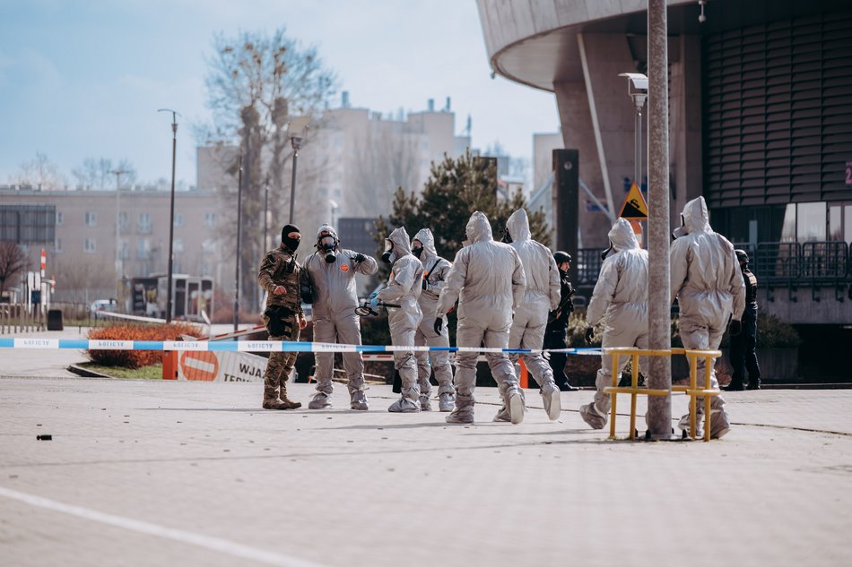 Ćwiczenia służb specjalnych na stadionie im. Władysława Króla w Łodzi