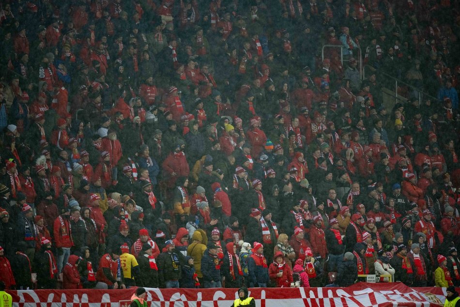 Kibice na meczu Widzewa Łódź z Radomiakiem Radom