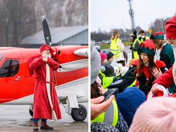 Mikołaj przyleciał helikopterem na lotnisko w Łodzi