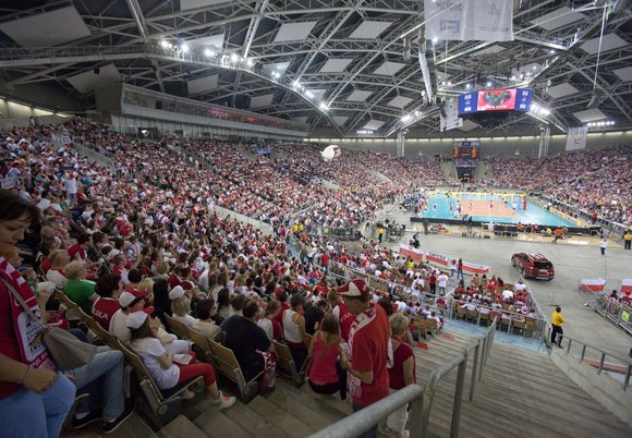 Trybuny Atlas Areny podczas meczu siatkówki