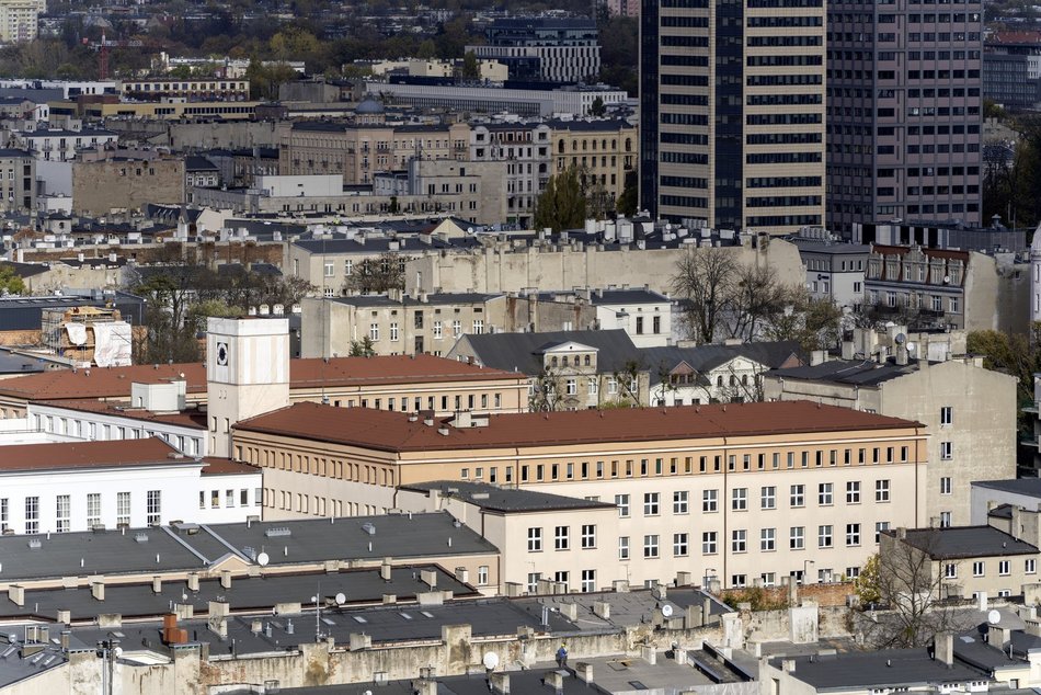Łódź z lotu ptaka, panorama centrum Łodzi