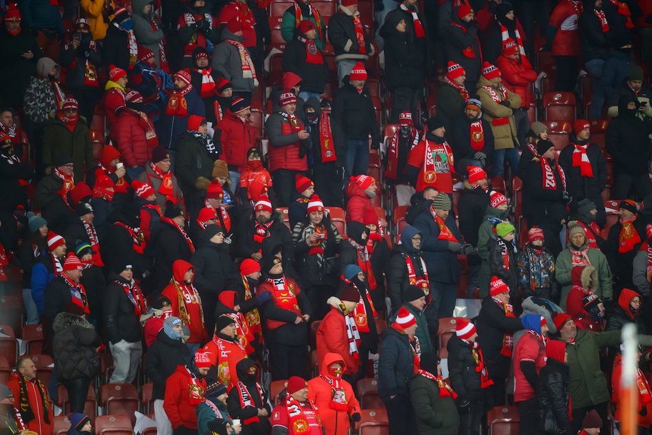 Łódź. Kibice na meczu Widzewa Łódź z Jagiellonią Białystok