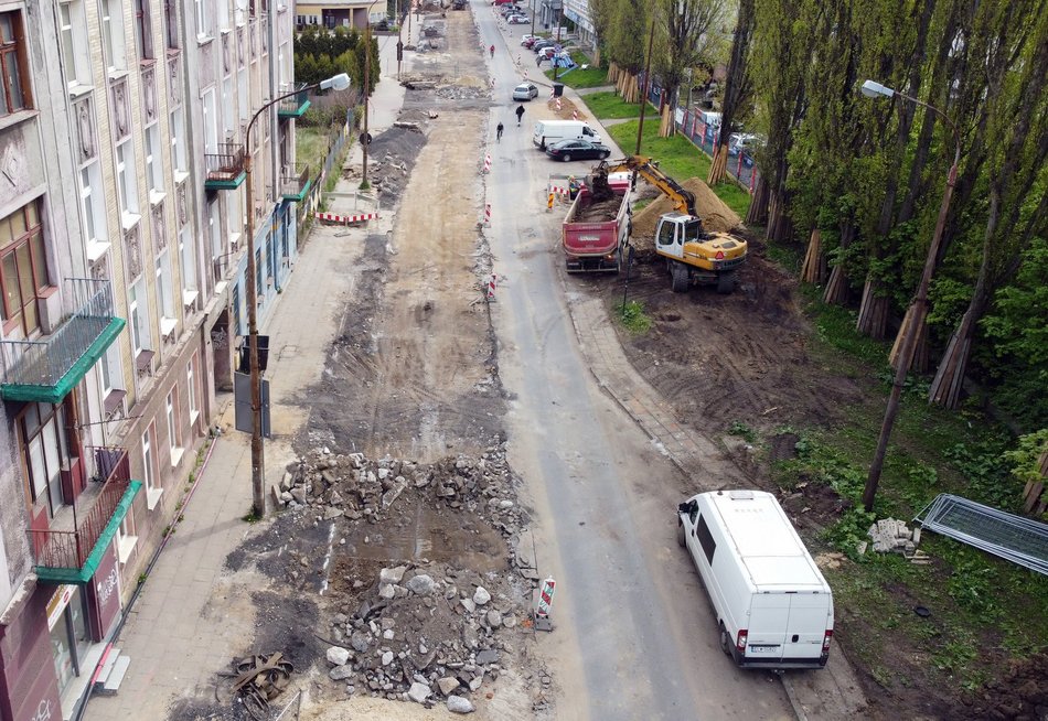 Remont ulicy Przybyszewskiego - zdjęcie z lotu ptaka