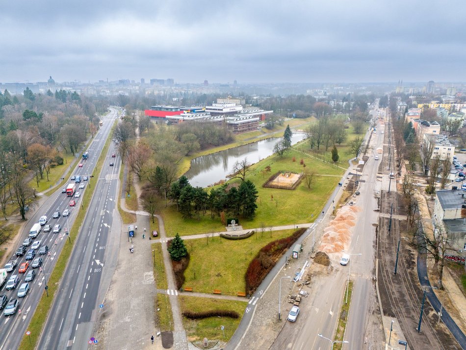 remont ulicy widziany z lotu ptaka